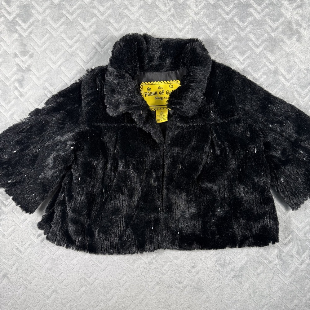 Peace of Cake Faux Fur Jacket Black Girls Size S 4–6X Soft‎ Plush Coat